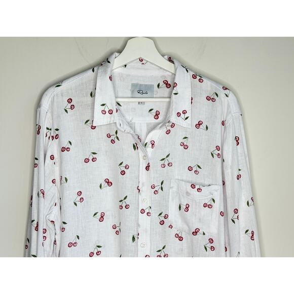Rails Charli Linen Blend Cherry Print Long Sleeve Button-Up Shirt White Womens L - Picture 5 of 12